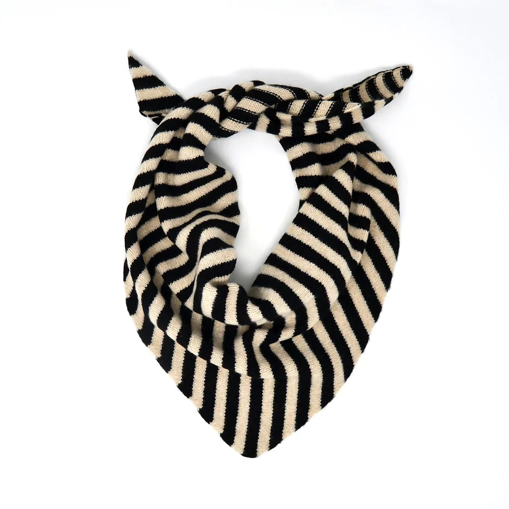 Scarlet Knitwear Lambswool Stripe Neckerchief - Black/Oatmeal